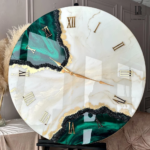 Resin Art Wall Clock  12 Inches Unique Home Decor |Custom clock in white beige and Black with natural stones |Housewarming Gift | Home Decor |Modern wall art Handmade