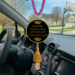 Islamic Car Hanger with Travel Dua - Elegant Black and Gold Design | Islamic Car Accessory