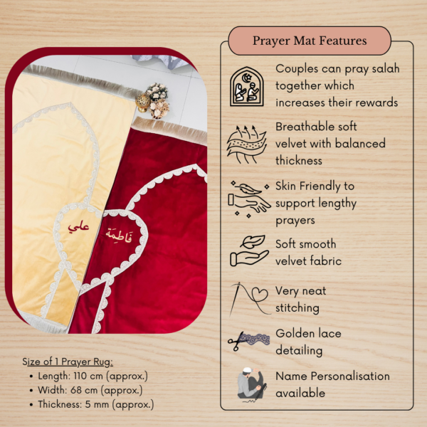 Personalised Luxury Couple Prayer Rug Set | Islamic Wedding Gift | Nikah Gift for Muslim Couples | Ibadat Essentials Collection - Image 2
