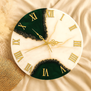 Resin Art Wall Clock 16 Inches Unique Home Decor |Custom clock in white beige and Black with natural stones |Housewarming Gift | Home Decor |Modern wall art Handmade