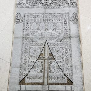Premium Turkish Mehraab design prayer mat in elegant silver-grey – soft, durable Islamic janamaz for Ramadan, Eid, Hajj, and Umrah