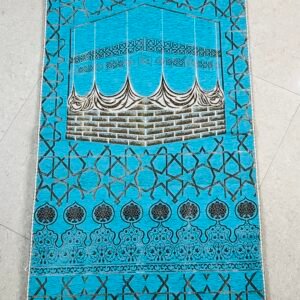 Premium Turkish woven prayer mat with turquoise Kaaba design – soft, durable Islamic janamaz for Ramadan, Eid, Hajj, and Umrah